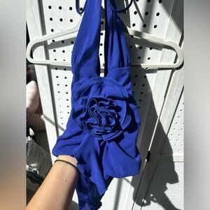 Zara Royal Blue Halter Bodysuit w/ Rosette Detail – XS – NWT